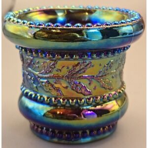 Vintage Toothpick Holder Joe St. Clair  Cobalt Iridescent Carnival Glass